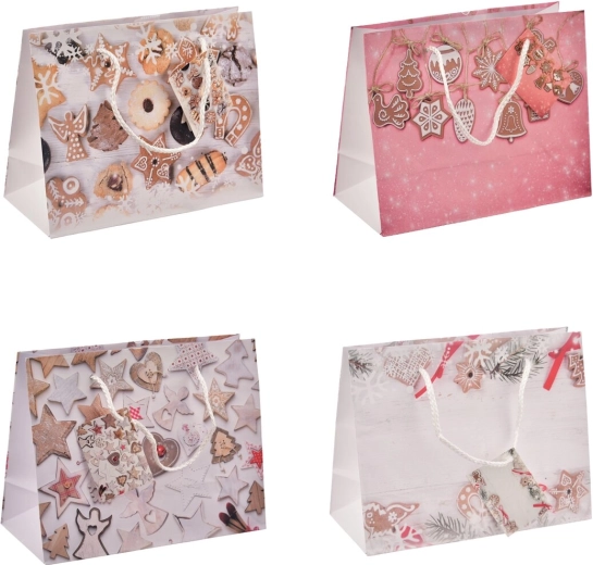 Cadeautas met kerstmotief ‘suikergoed’ 23 × 10 × 18 cm, mix van 4 motieven