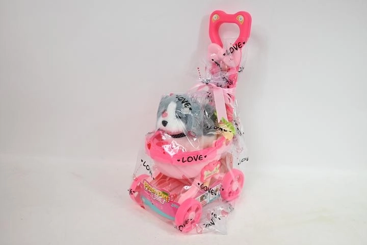 Poppenwagen met hondje en accessoires