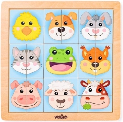 WOODY Houten puzzel met dierenkopjes voor de allerkleinsten