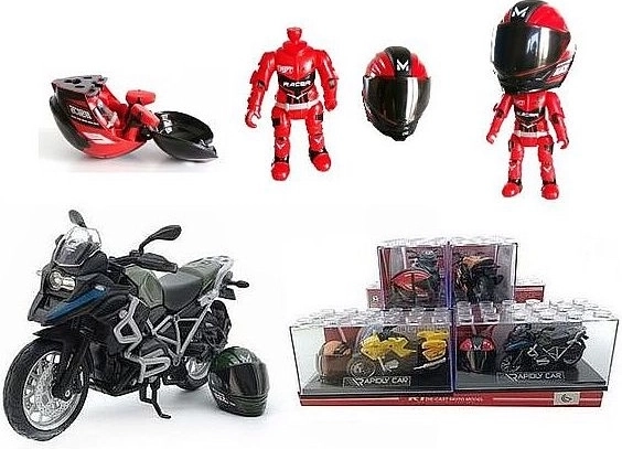 Motorfiets met helm en rijdersfiguur (1:14)