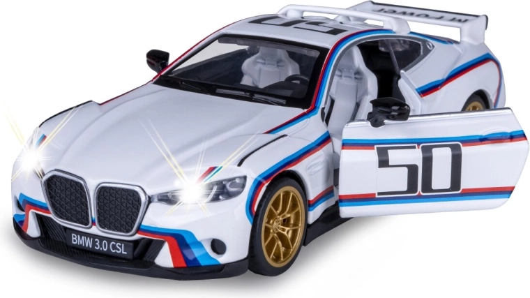 Metalen model BMW 3.0 CSL op schaal 1:34 met effecten