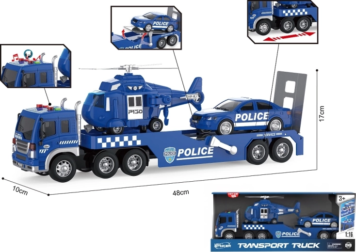 Politie-bergingswagen 1:16 met licht, geluid, auto en helikopter