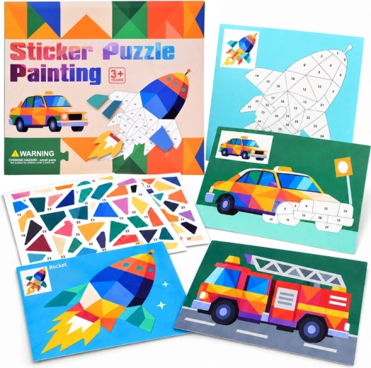 Cijfermozaïek met stickers vervoermiddelen – 8 afbeeldingen
