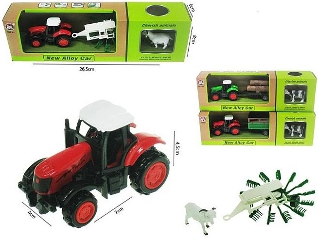 Tractor met aanhanger en diertje 16 cm