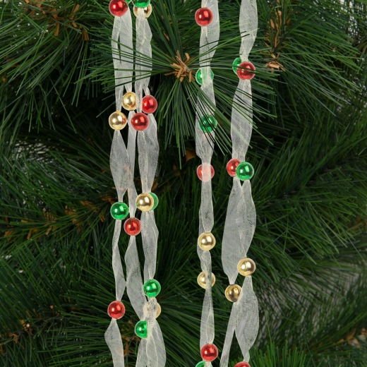 Kerstslinger van organza met kralen, 2,7 m, veelkleurig
