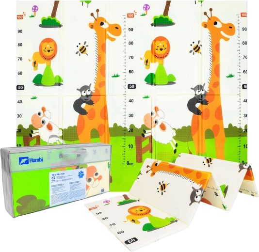 Humbi dubbelzijdige opvouwbare XPE-schuim speelmat met dieren en meetlat 180 × 150 × 1 cm