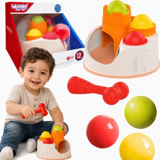 Woopie educatieve hamerspeelgoed kasteel met ballen en hamertje 12m+