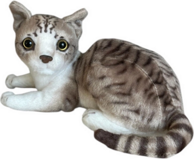 Pluchen kat liggend wit-grijs 30 cm DUBI