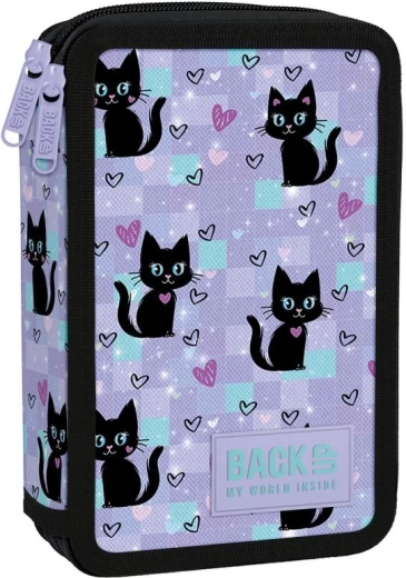 Tweekamer schooletui met vulling BackUP zwarte katten