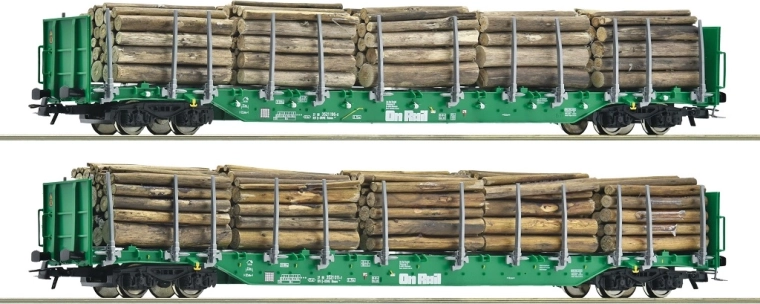 Roco set rongenwagens Rnoos met lading boomstammen OnRail - 2 st.