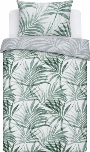 Katoensatijnen dekbedovertrekset Milagro Verde met palmbladeren 140 × 200 cm