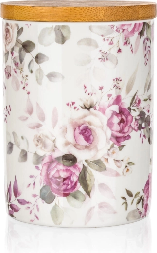 Keramische pot met bamboe deksel Rose 10 × 13 cm