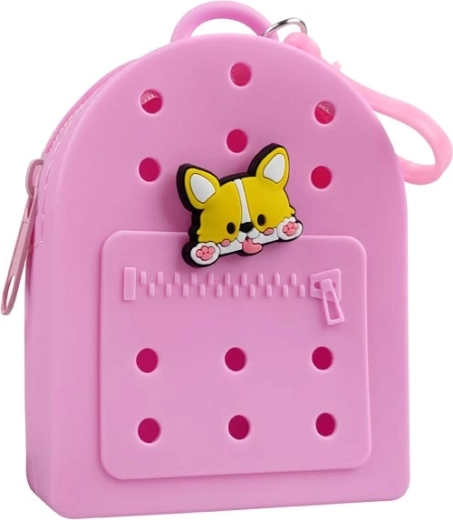 Gifty siliconen portemonnee roze met decoratieve pin