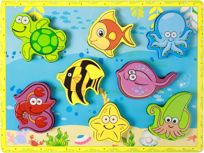 Houten 3D-inlegpuzzel onderwaterwereld, 8 stukjes