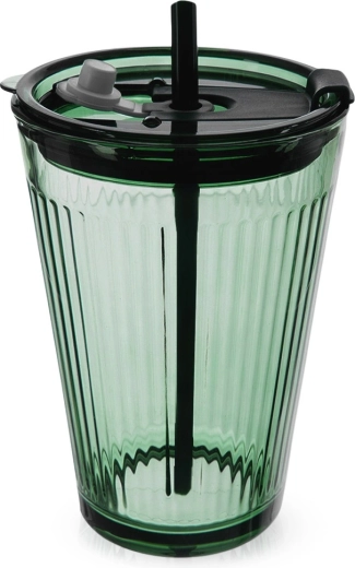 Glazen beker met deksel en rietje VERDE 450 ml