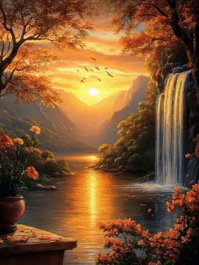 Norimpex diamant painting waterval bij zonsondergang 30 × 40 cm