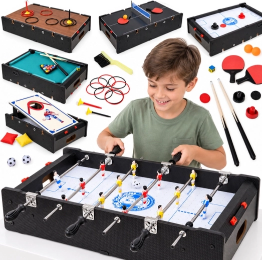 Multifunctionele speeltafel 6-in-1 met elektrische airhockey