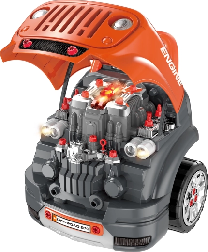 Openklapbare motorkap en realistische motor