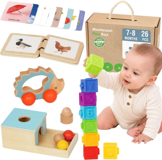 Woopie Green Montessori zintuiglijke educatieve box 6-in-1 voor kinderen vanaf 7–8 maanden