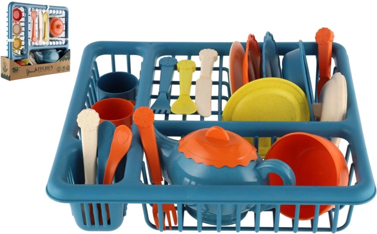 Kinder servies set met afdruiprek – plastic speelset
