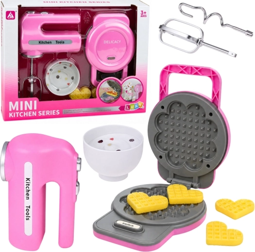 Roze kinderkeukenset: wafelijzer en handmixer met licht en geluid