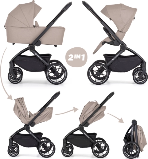 Petite&Mars Scout 2-in-1 combiwagen met inklapbare reiswieg – beige