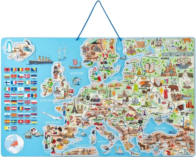Woody Magnetische kaart van Europa met afbeeldingen en spel 3in1