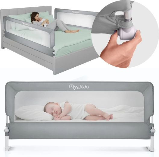 Bedbeschermrek 200 cm Nukido, grijs