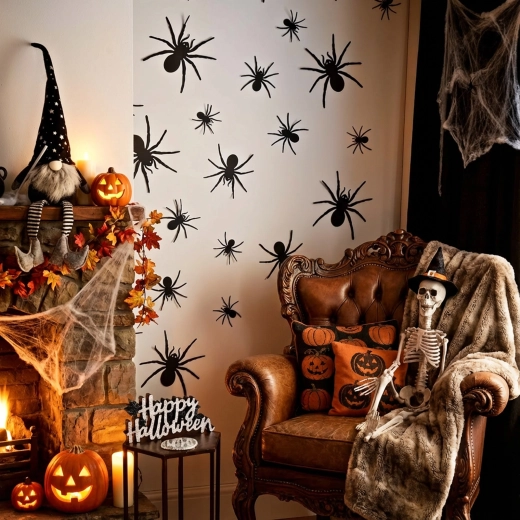 Halloween zelfklevende decoratie spinnen zwart - 30 stuks