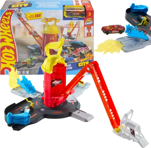 Hot Wheels City super brandweerkazerne met metalen autootje