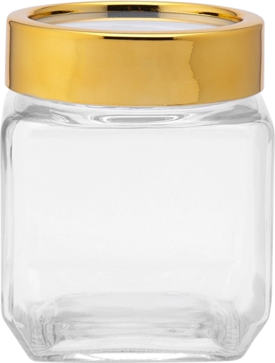 Altom Design vierkante glazen voorraadpot met goudkleurig deksel 500 ml