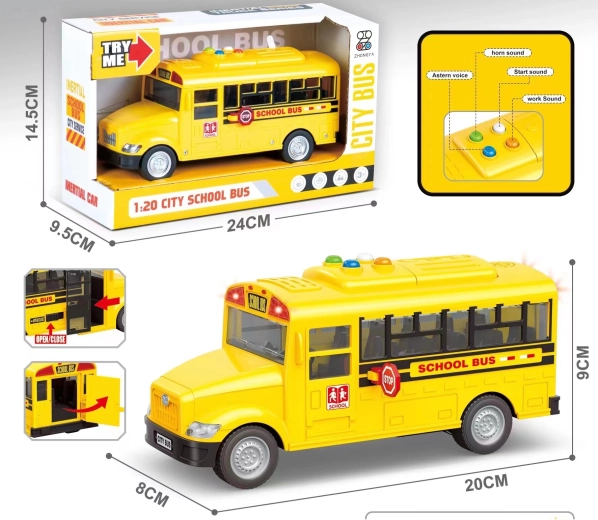 Schoolbus met licht en geluid 1:20