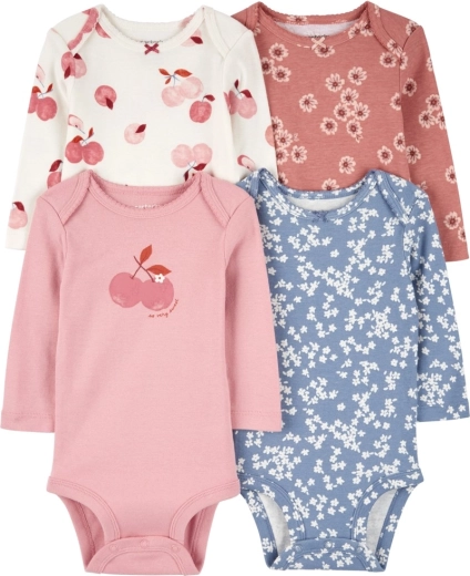 Carter’s babyrompers met lange mouwen Pink/Blue Floral, 4 stuks, maat 56 (NB)