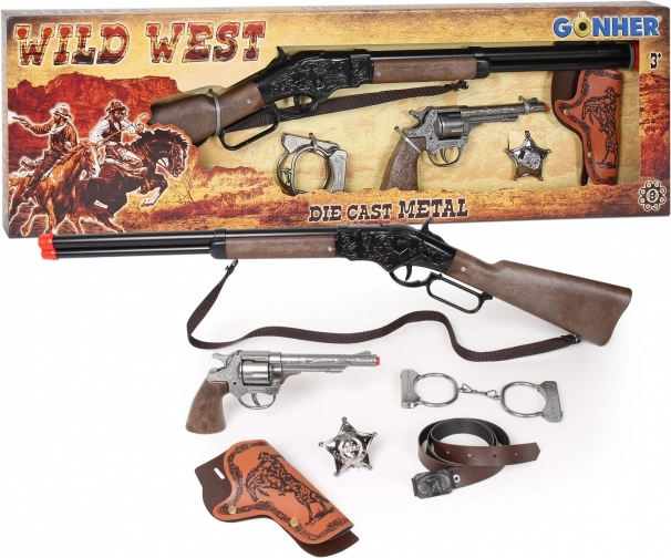 Cowboyset – geweer, revolver, handboeien en sheriffster voor knalkurkjes
