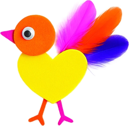 Vrolijke diertjes van foam en veren