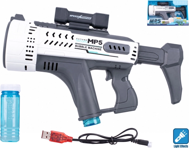Witte bellenblaaspistool in MP5-stijl met lichteffect 44 cm
