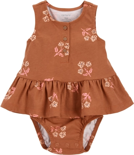 Carter's meisjes katoenen mouwloze romper met ruches brown flowers
