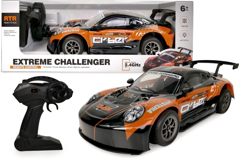 Oranje RC-auto 1:8 met verlichte carrosserie 2,4 GHz