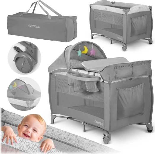 Reisbedje met matras en transporttas 125×65×78 cm, grijs
