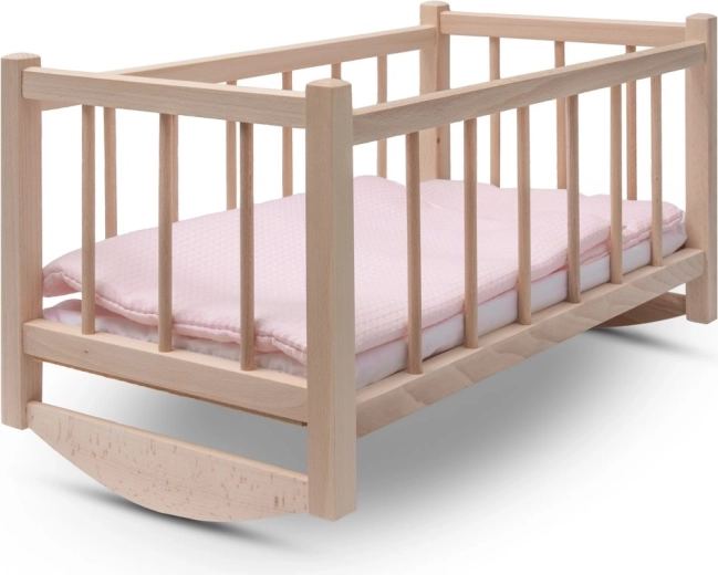 Houten wiegje voor poppen met beddengoed Baby Mix
