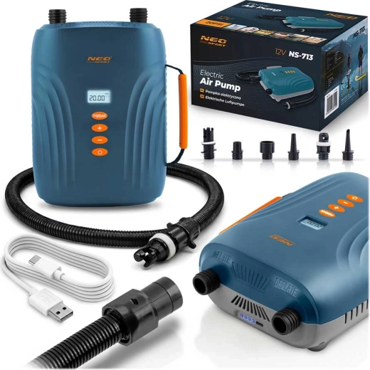 Neo-Sport draadloze elektrische pomp voor SUP en opblaasbare uitrusting met accu, 20 PSI en 6 opzetstukken