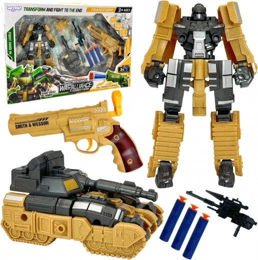 Woopie 3-in-1 transformerende robot, tank en pistool voor foam pijltjes – bruin