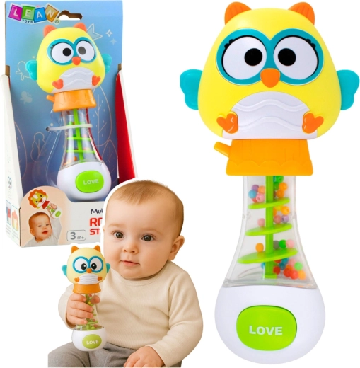 Rammelaar voor baby’s uil met gekleurde balletjes 17 cm