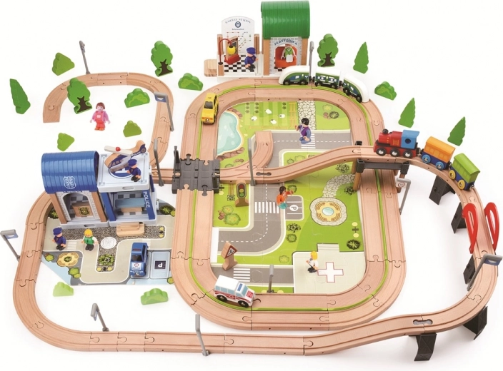 2Kids Toys houten treinbaan stad en dorp 200-delig