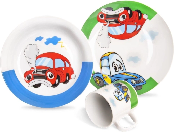 Kinder porseleinen ontbijtset Orion auto 3-delig