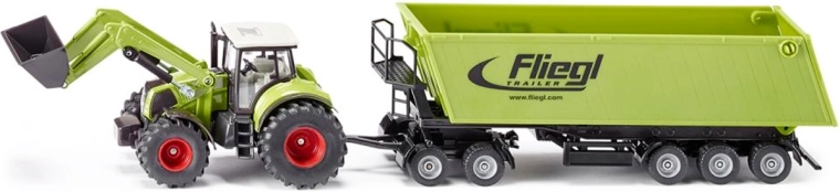 Siku Farmer tractor met voorlader en kippende aanhangwagen