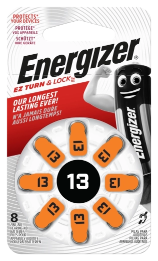 Energizer knoopcelbatterijen voor hoortoestellen 13, 1,4 V, verpakking 8 stuks