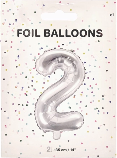 Folieballon cijfer 2 zilverkleurig 35 cm