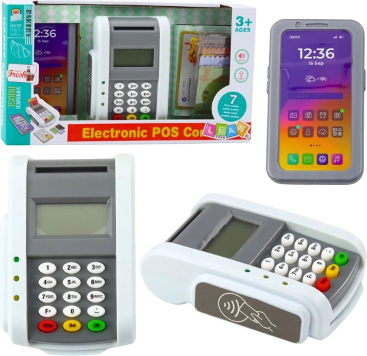 Kinder-betaalterminal met telefoon en kaart met licht en geluid
