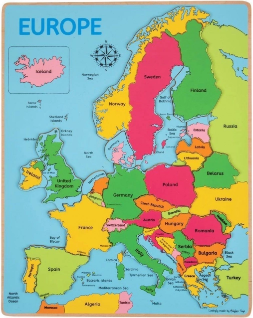 Bigjigs Toys houten puzzel kaart van Europa, 25 stukjes